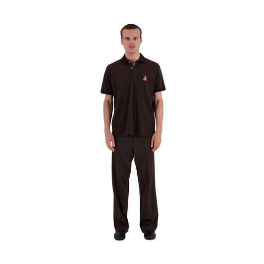 Frank Ss Octopus Embroidery Jersey Cotton Piquet Polo Dark Chocolate Brown