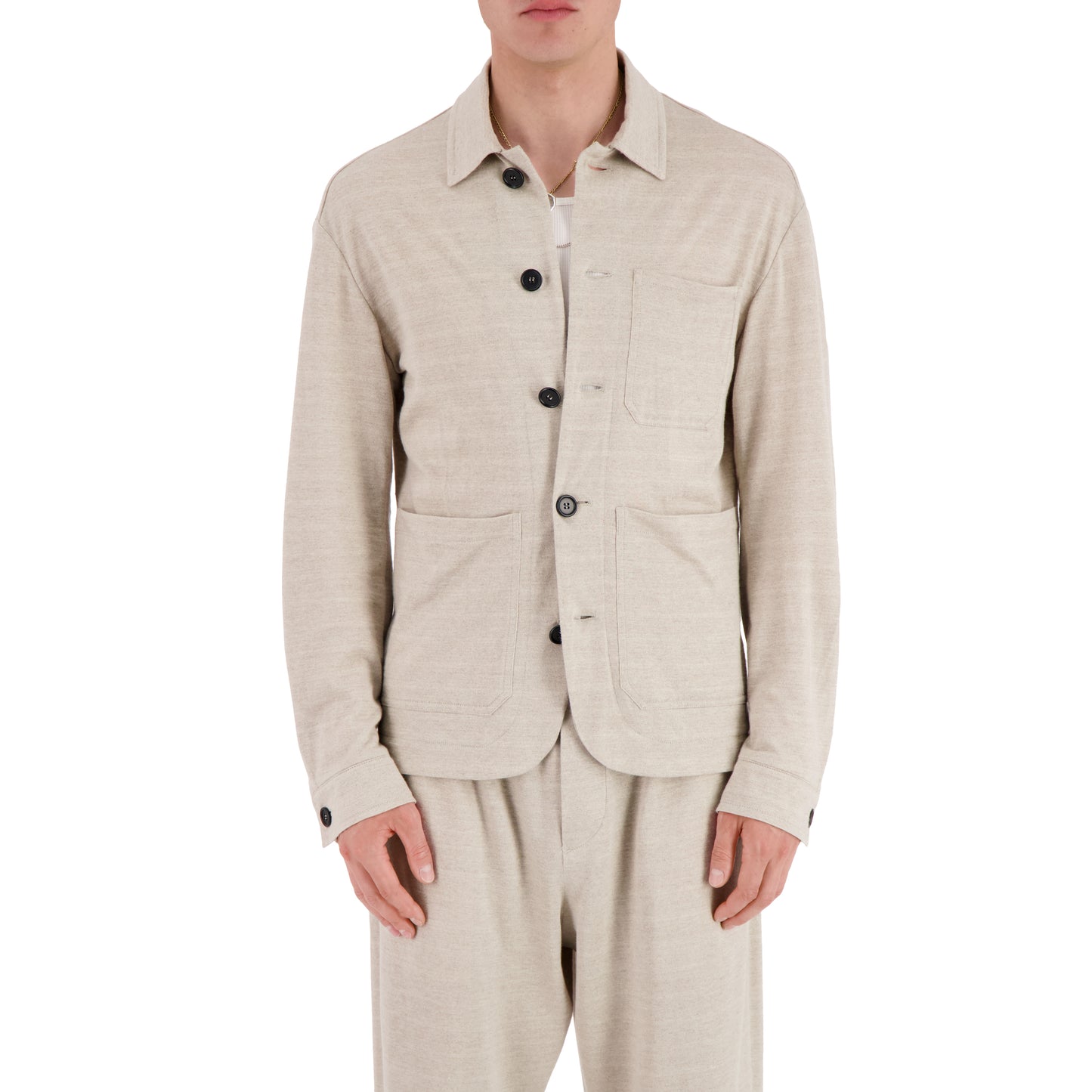 Julian Selflined Linen Cashmere Knit Shirt Jacket Grey
