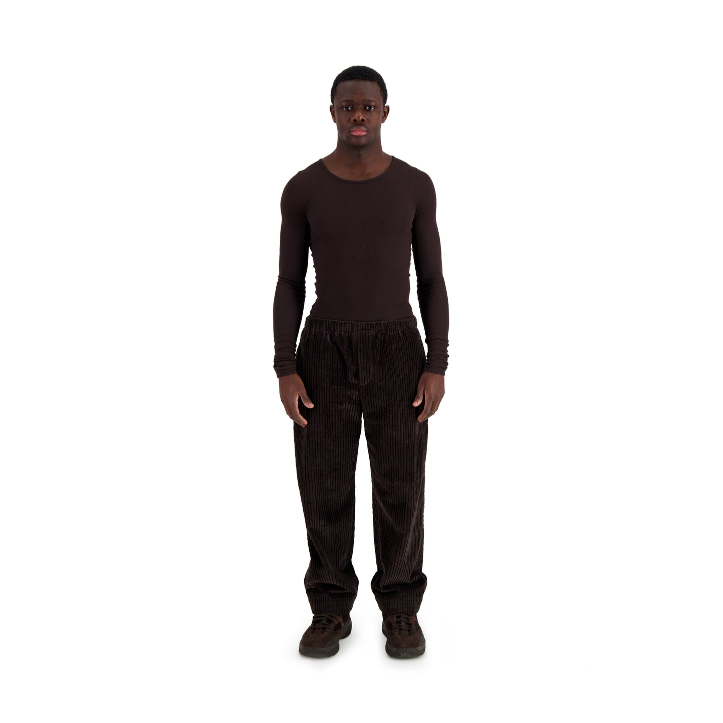 Ed Unlined Exaggerated Cotton Corduroy Drawstring Trousers Dark Chocolate Brown