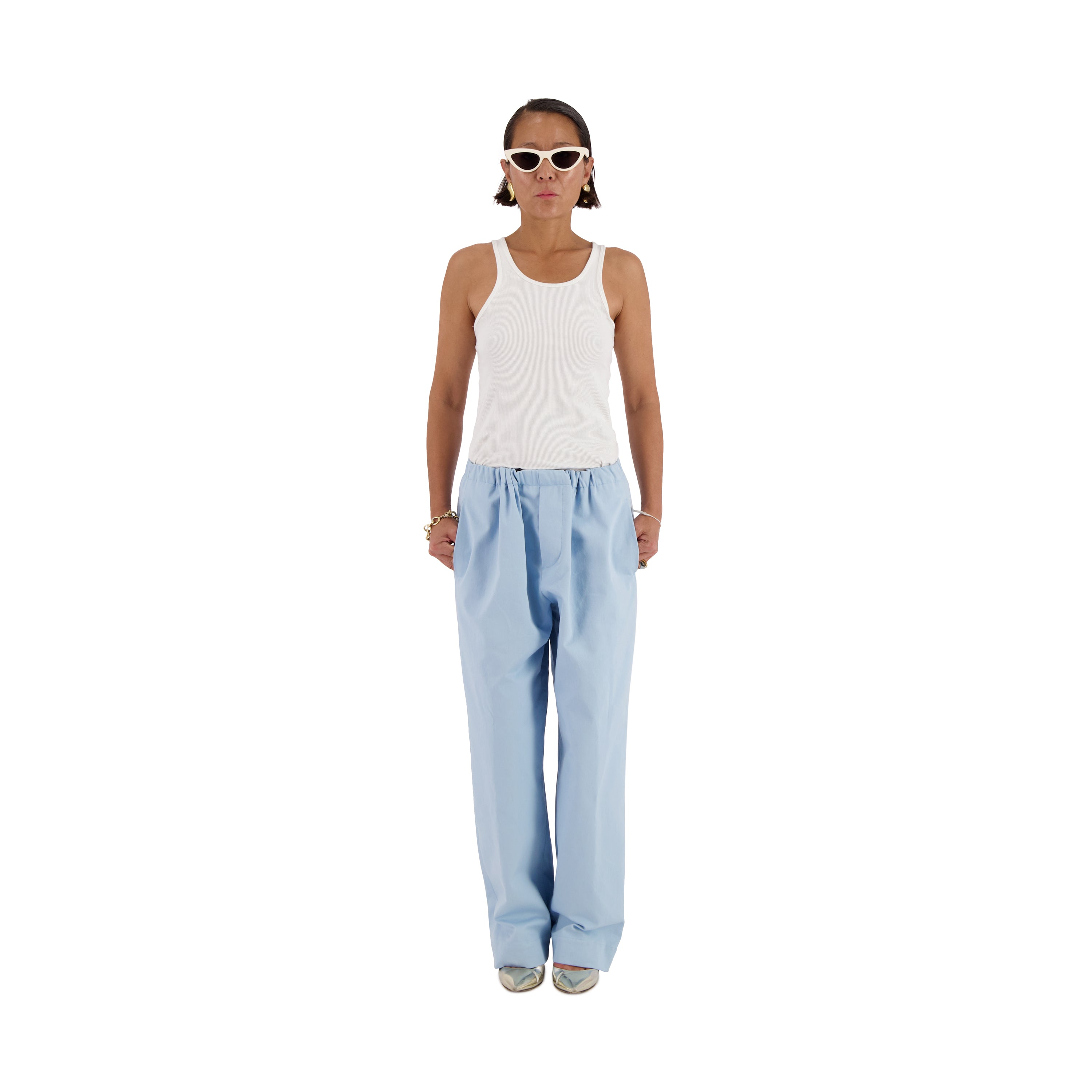 Klein Blue Elegant Women's Ice Silk Pants Wide Leg Lace Up High Waisted  Trousers Loose Casual Stacked Green Summer Pants Women