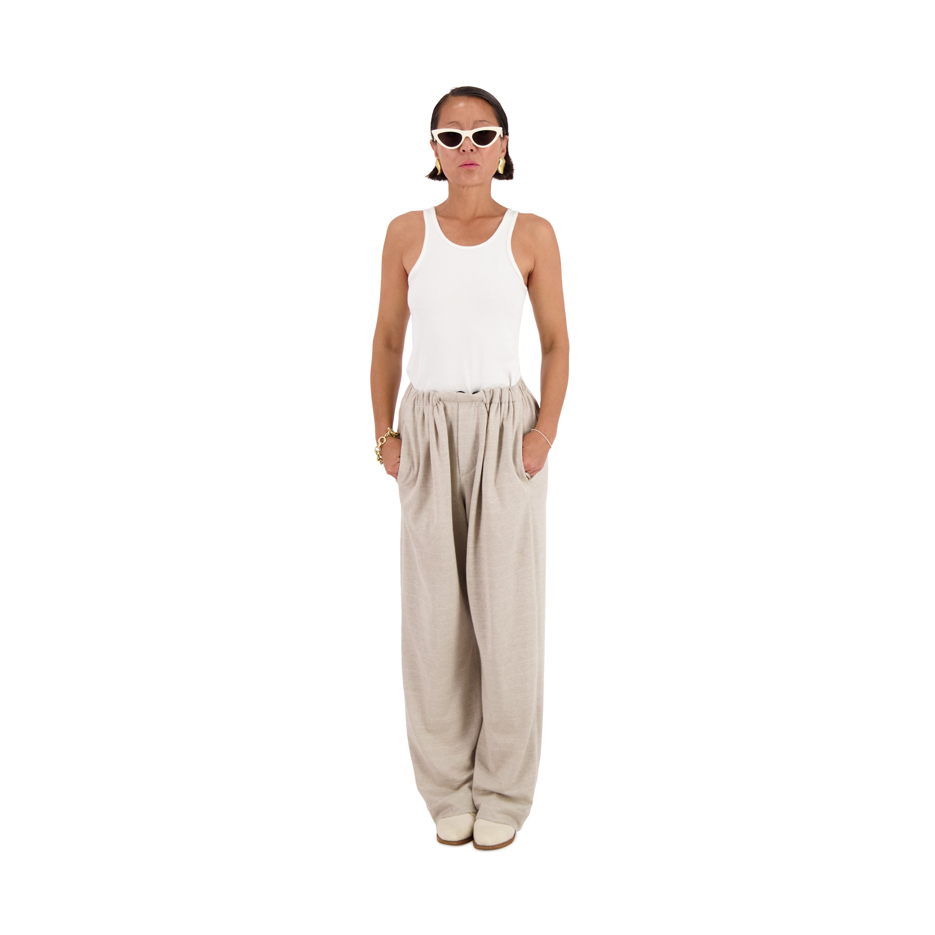 Buy Brown Linen Drawstring Trousers Online | FableStreet