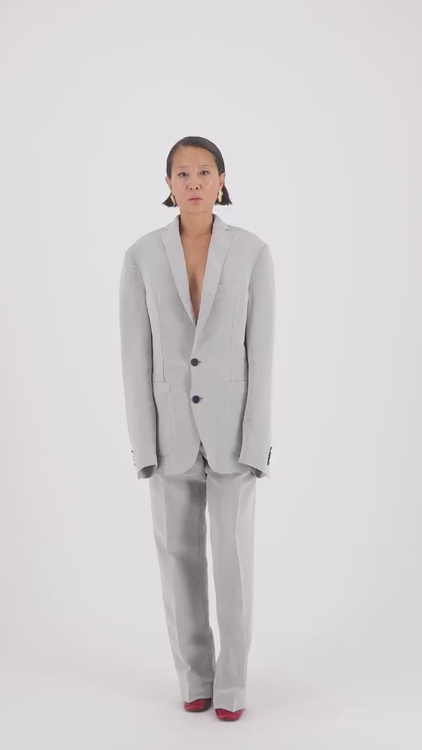 Udo Unlined Raw Silk 2 Button Notch Lapel Jacket Ice Blue