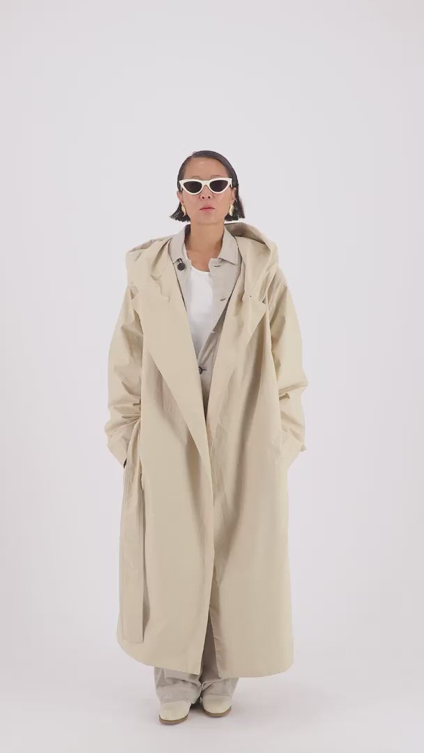 Cal Cotton Wrap Hooded Coat Light Beige – Meta Campania