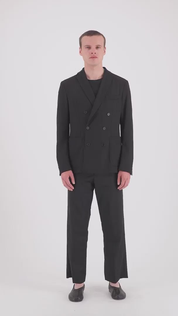 Lucien Unlined Double Breasted Wool Jacket Black – Meta