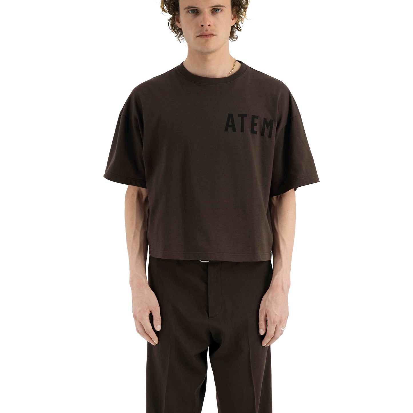 Nat Atem Print Jersey Cotton Surfer T Shirt Dark Chocolate Brown & Black Print Atem