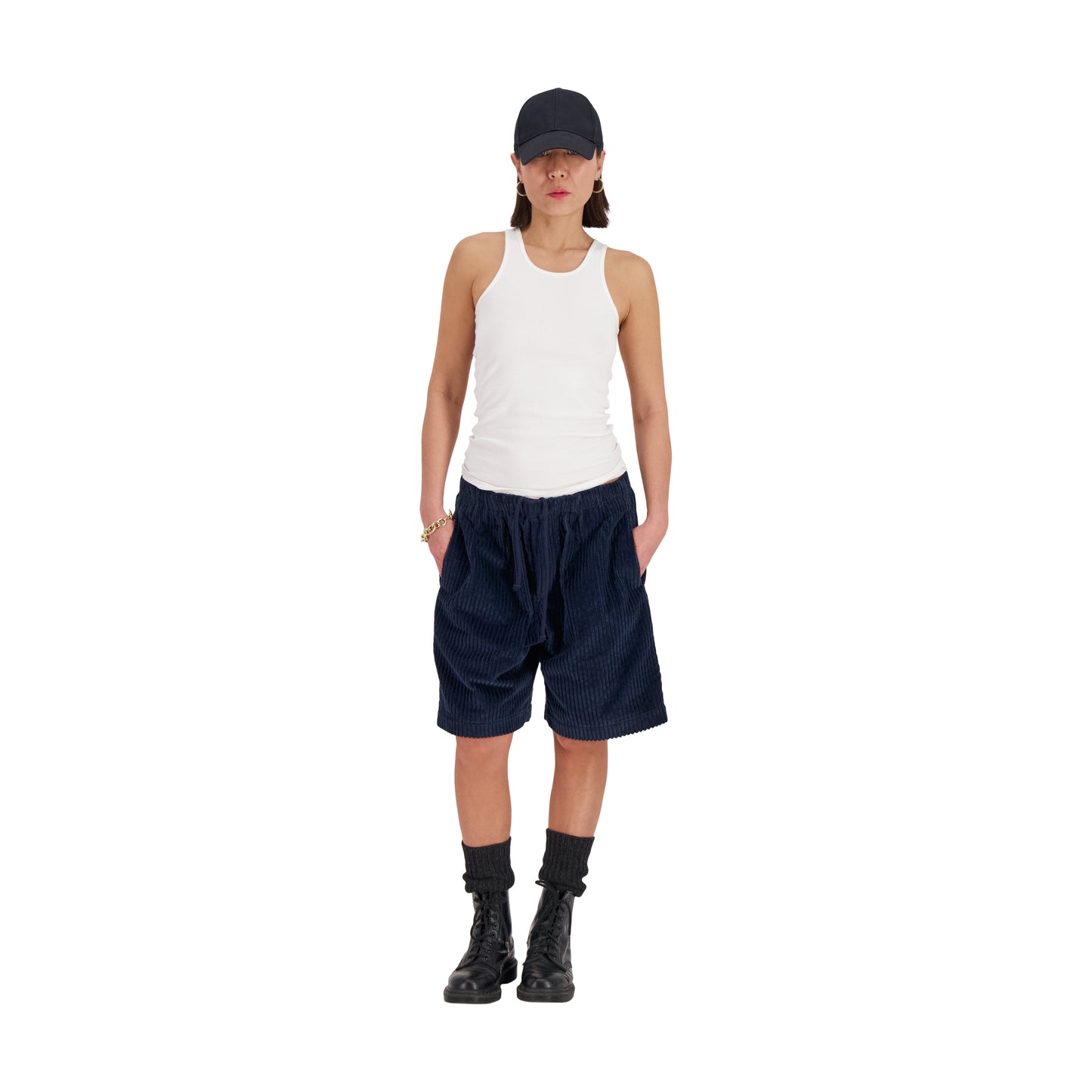 Ed Unlined Exaggerated Cotton Corduroy Drawstring Shorts Midnight Blue