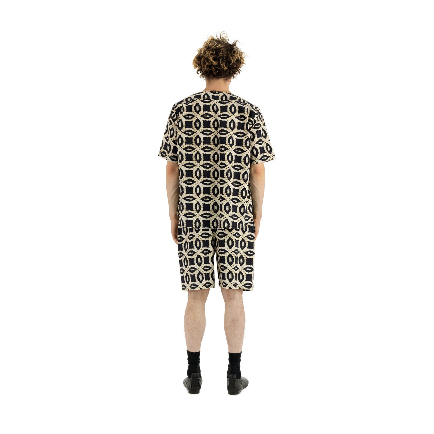 Ed Unlined Meta Crochet Print Drawstring Shorts Black&White