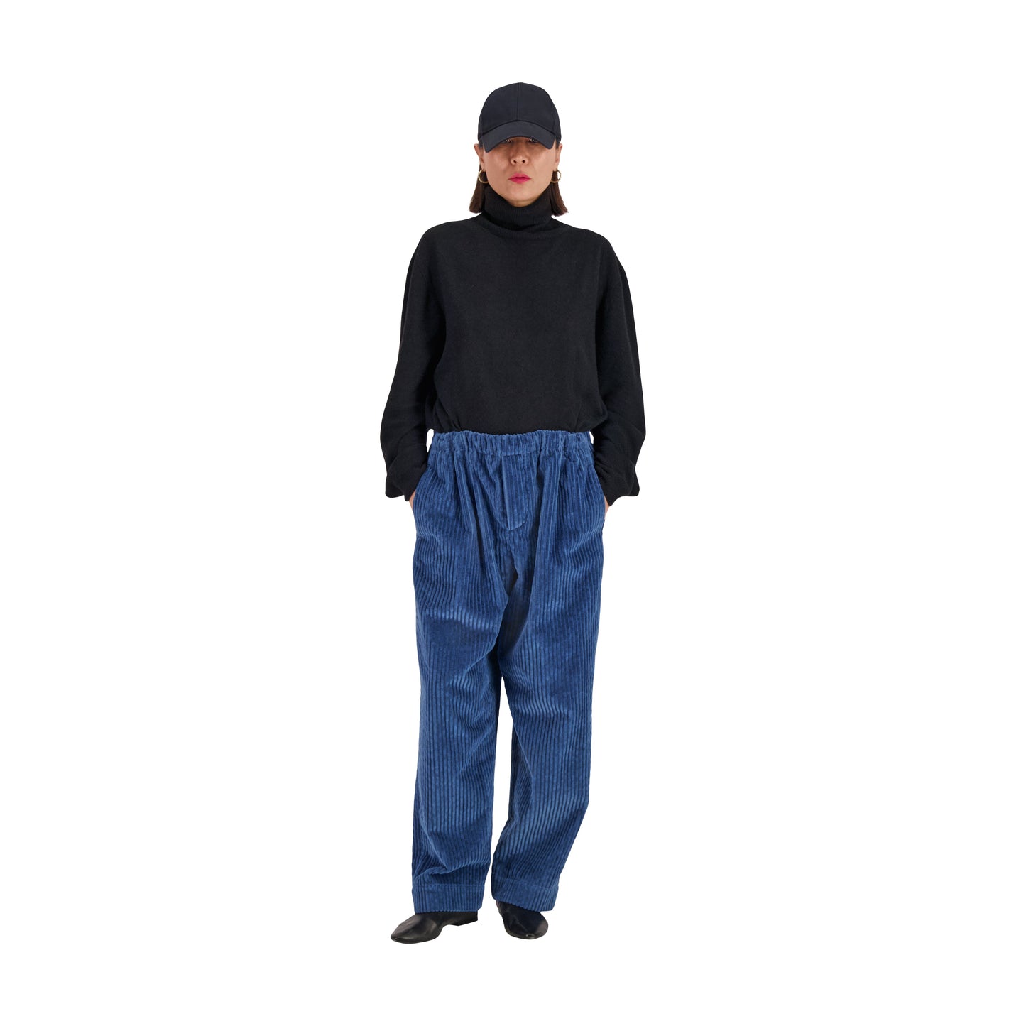Ed Unlined Exaggerated Cotton Corduroy Drawstring Trousers Airforce Blue