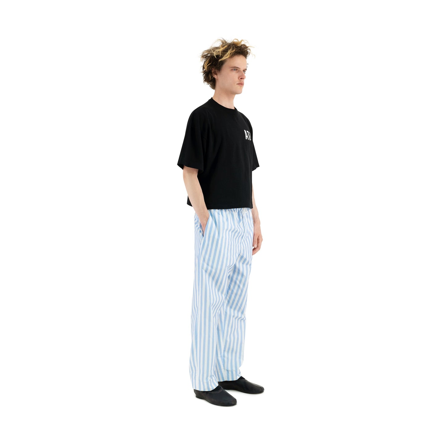 Ed Unlined Cotton Drawstring Trousers Light Blue Stripe