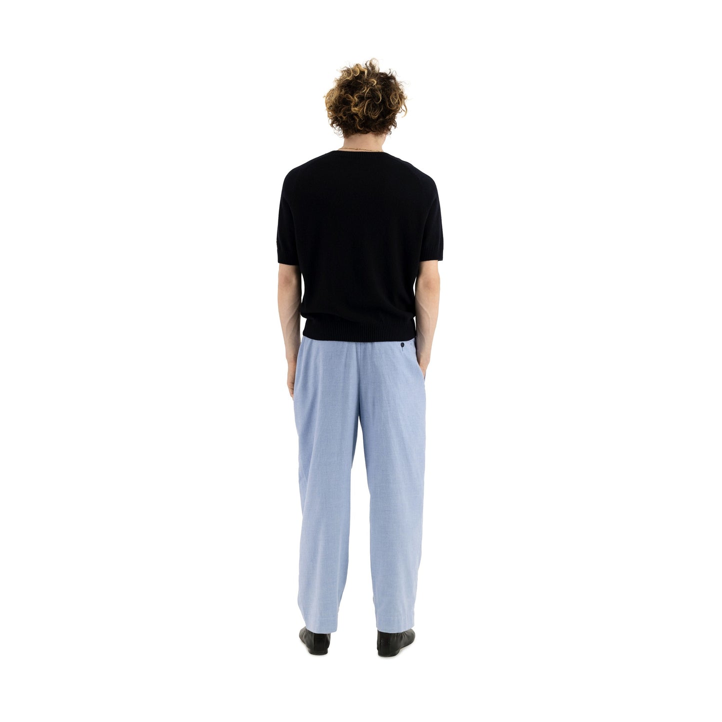 Ed Unlined Cotton Cashmere Drawstring Trousers Chambrey Blue