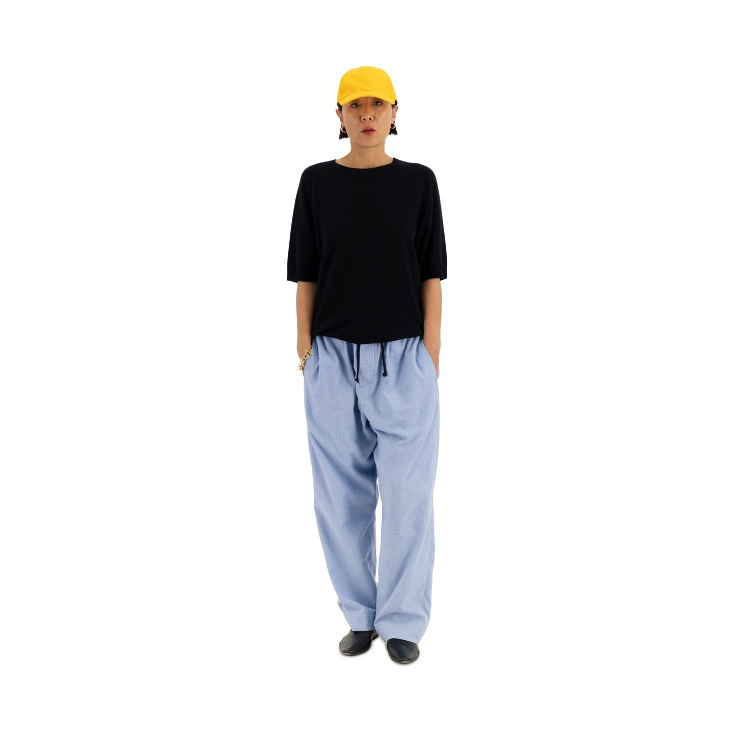 Ed Unlined Cotton Cashmere Drawstring Trousers Chambrey Blue