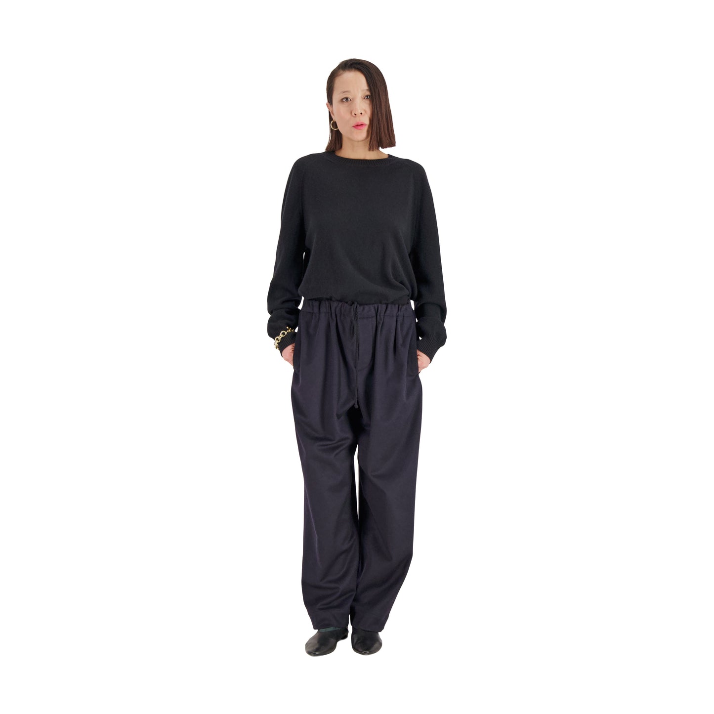 Ed Unlined Cashmere Drawstring Trousers Midnight Blue