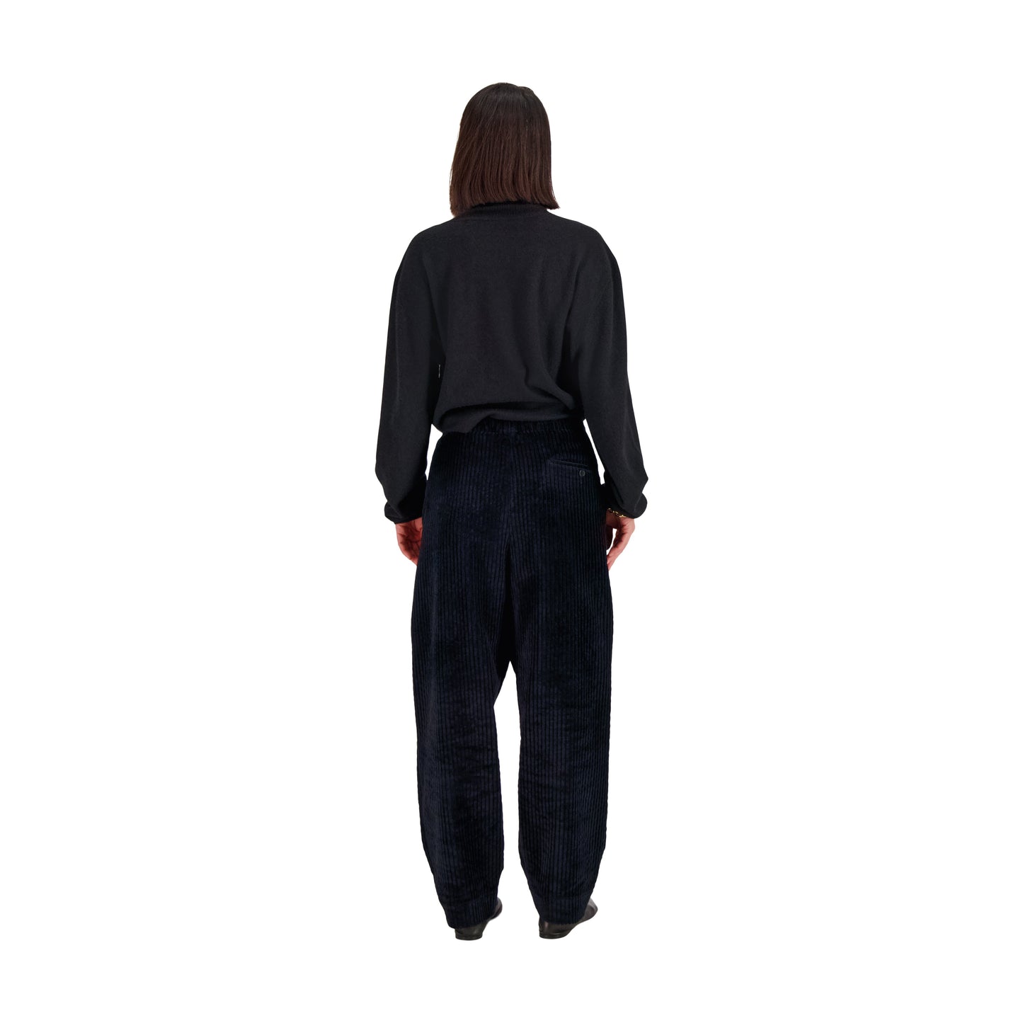 Ed Unlined Exaggerated Cotton Corduroy Drawstring Trousers Black